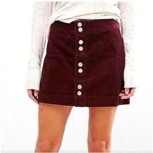 Abercrombie & Fitch Corduroy Button-Up mini Skirt - Burgundy Maroon